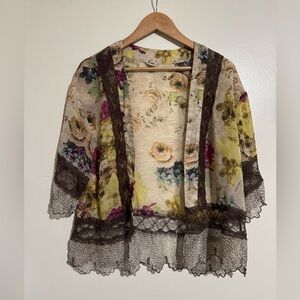 Gimmicks by BKE XS Sheer Floral Lace Kimono Open Cardigan mixed media